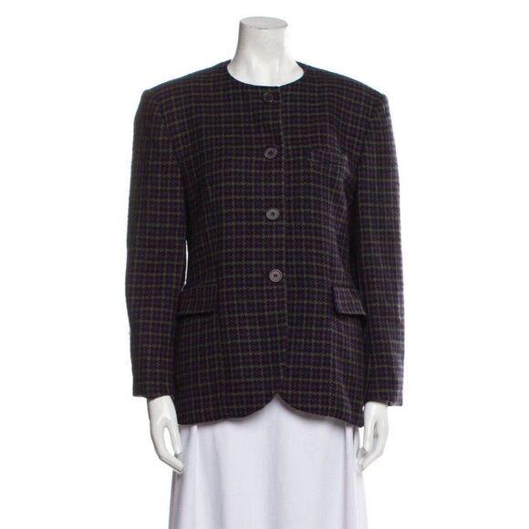 Christian Dior Authentic Black Purple Wool Long Sleeve Blazer Jacket 10 Medium - Picture 1 of 9